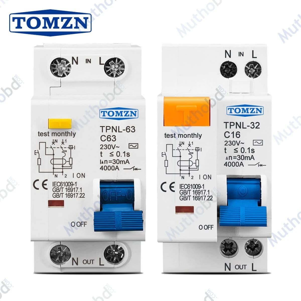 tomzn TOMZN TPNL 1P+N RCBO Circuit Breaker 230V | Residual Current Leakage Protection | E67