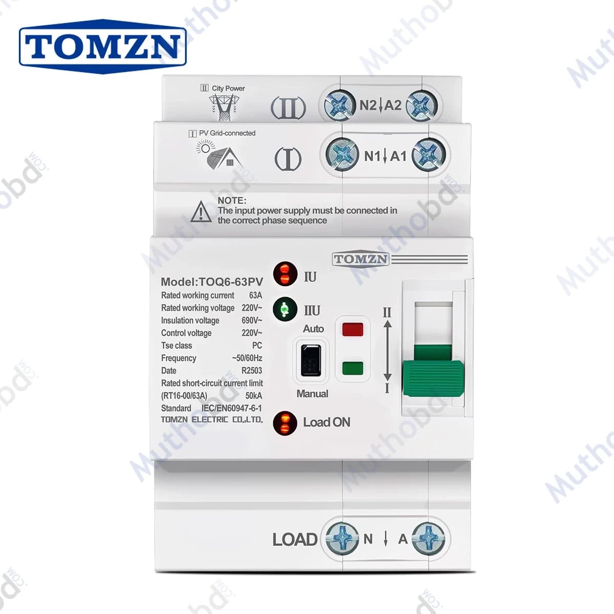 63A Dual Power Automatic Transfer Switch ATS TOMZN TOQ6-63/2P – 220V Solar Hybrid Switch