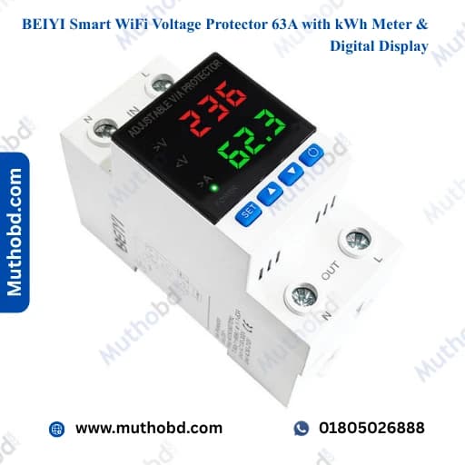 BEIYI Smart WiFi Voltage Protector 63A with kWh Meter & Digital Display