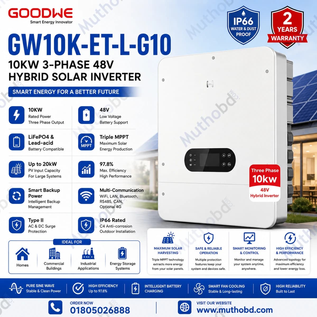 goodwe GoodWe GW10K-ET-L-G10 10KW 3-Phase 48V Hybrid Solar Inverter