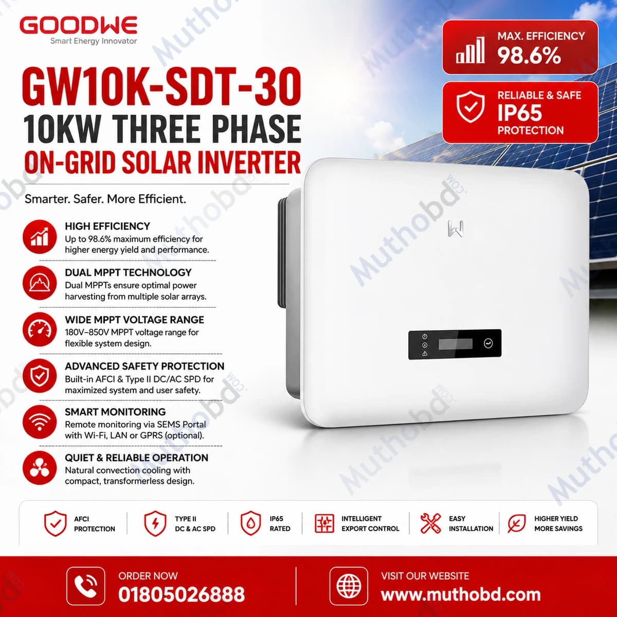 goodwe GoodWe GW10K-SDT-30 10KW Three Phase On-Grid Solar Inverter