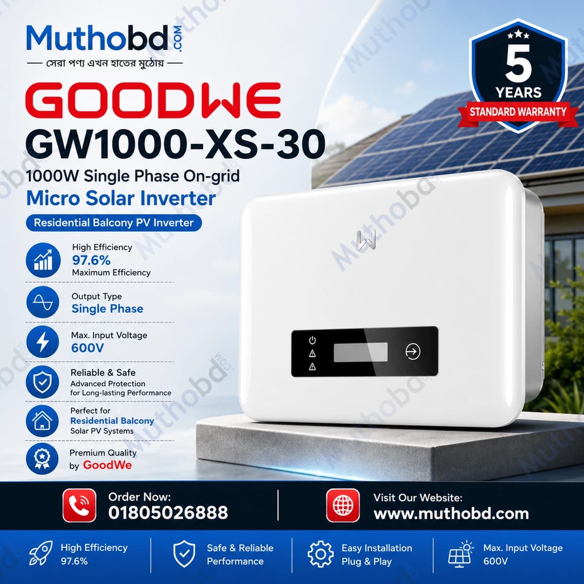goodwe GoodWe GW1000-XS-30 1000W Single Phase On-Grid Solar Micro Inverter