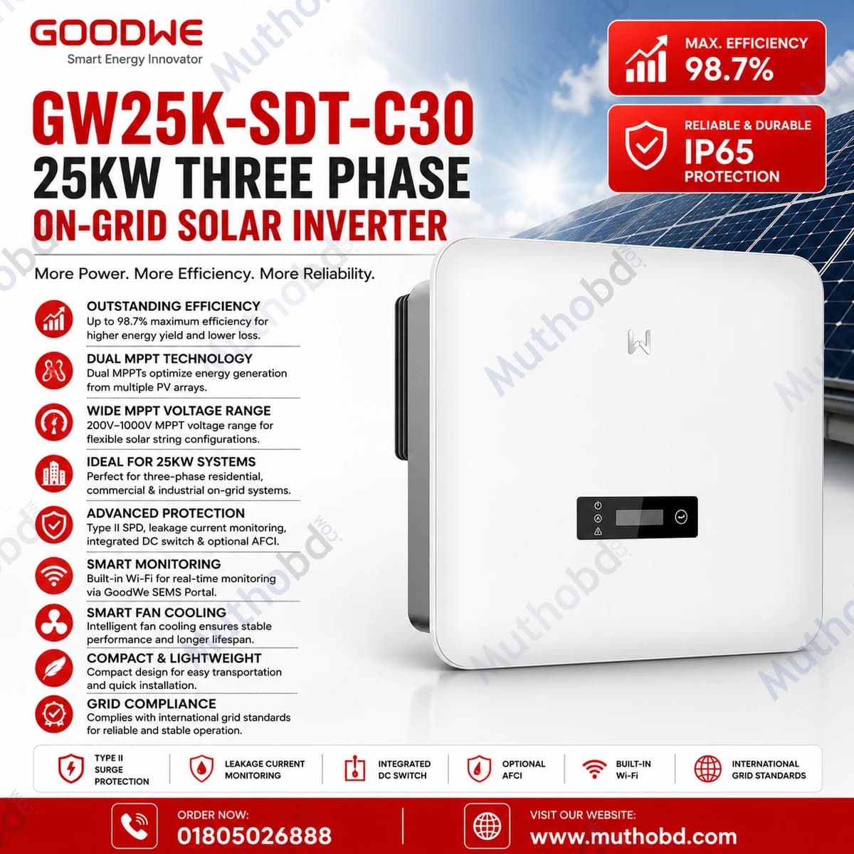 goodwe GoodWe GW25K-SDT-C30 25KW Three Phase On-Grid Solar Inverter