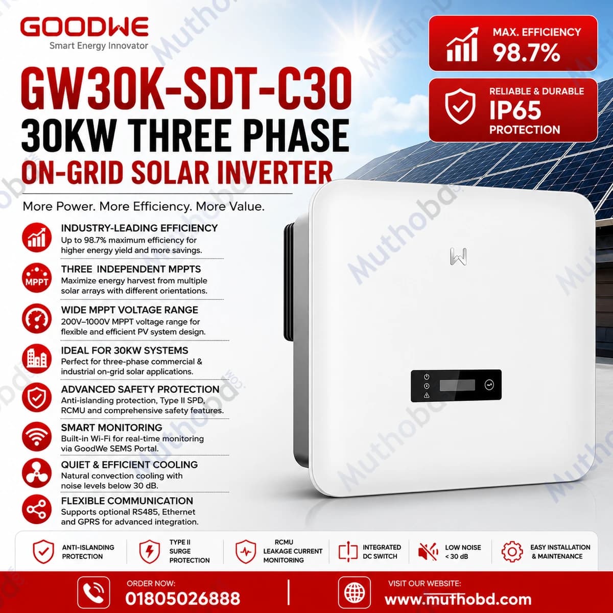 goodwe GoodWe GW30K-SDT-C30 30KW Three Phase On-Grid Solar Inverter