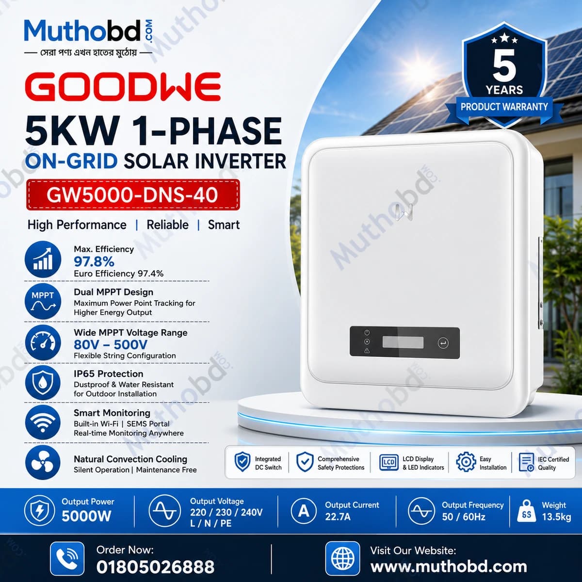 goodwe GoodWe GW5000-DNS-40 5KW Single Phase On-Grid Solar Inverter
