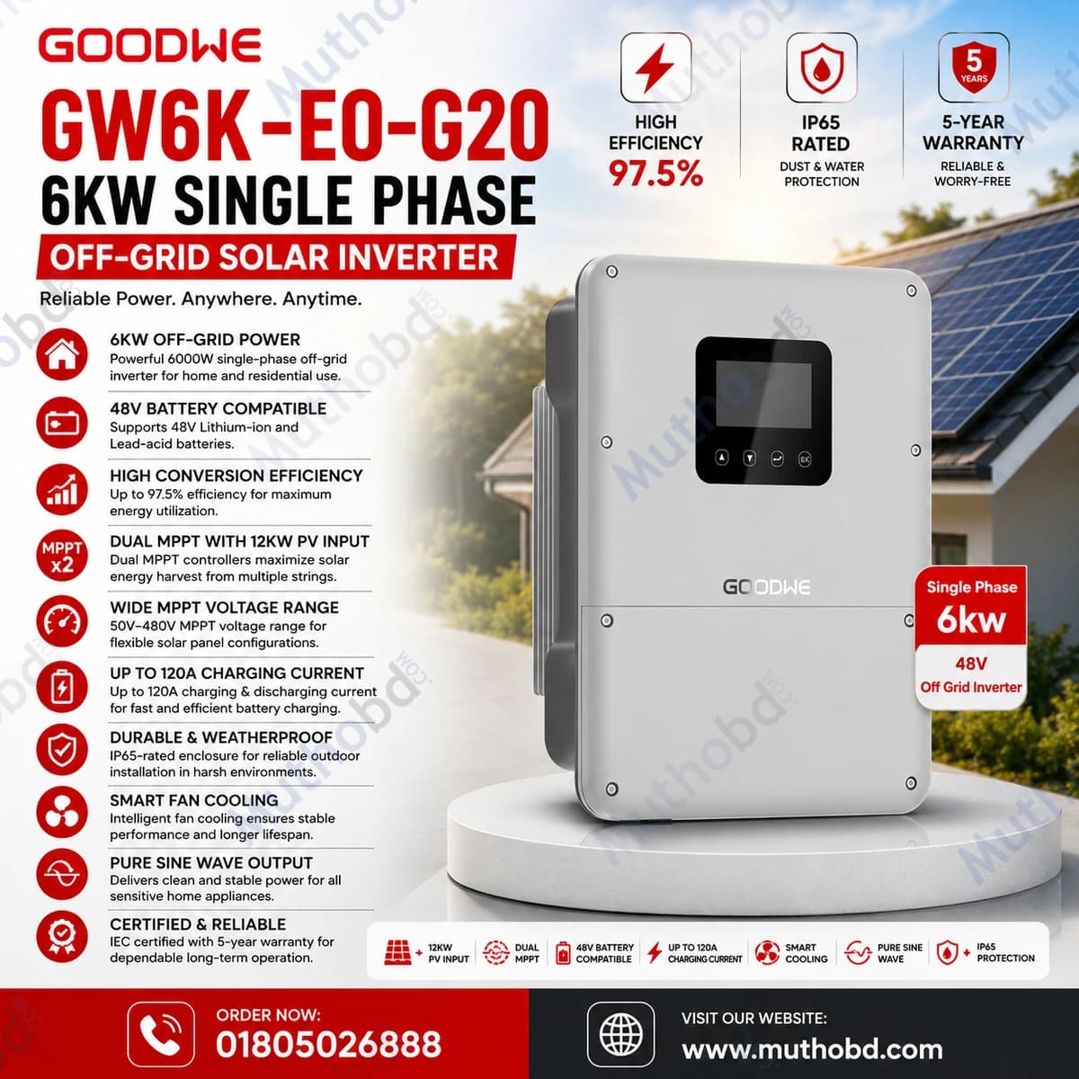 goodwe GoodWe GW6K-EO-G20 6KW Single Phase 48V Off-Grid Solar Inverter for Home