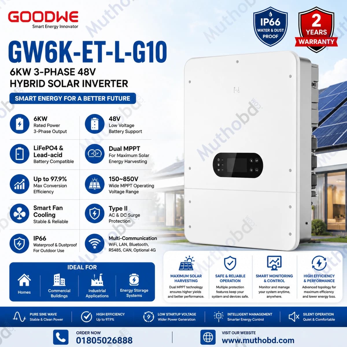 goodwe GoodWe GW6K-ET-L-G10 6KW 3-Phase 48V Hybrid Solar Inverter