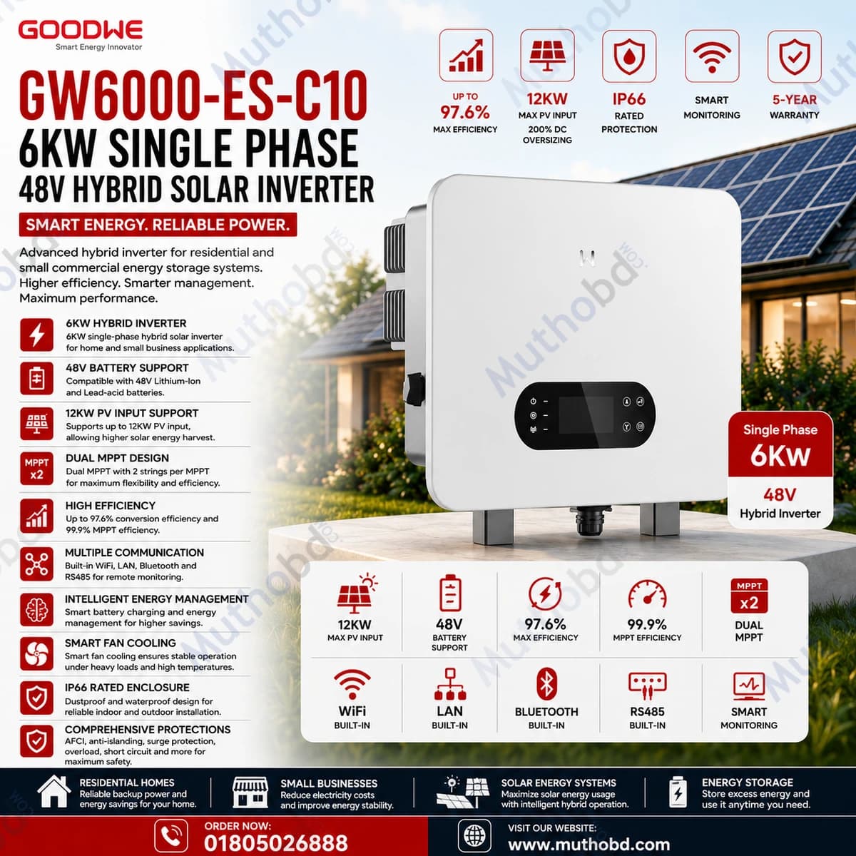 goodwe GoodWe GW6000-ES-C10 6KW Single Phase 48V Hybrid Solar Inverter
