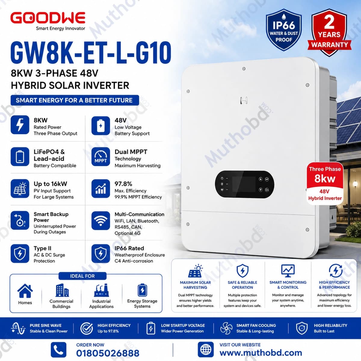 goodwe GoodWe GW8K-ET-L-G10 8KW 3-Phase 48V Hybrid Solar Inverter