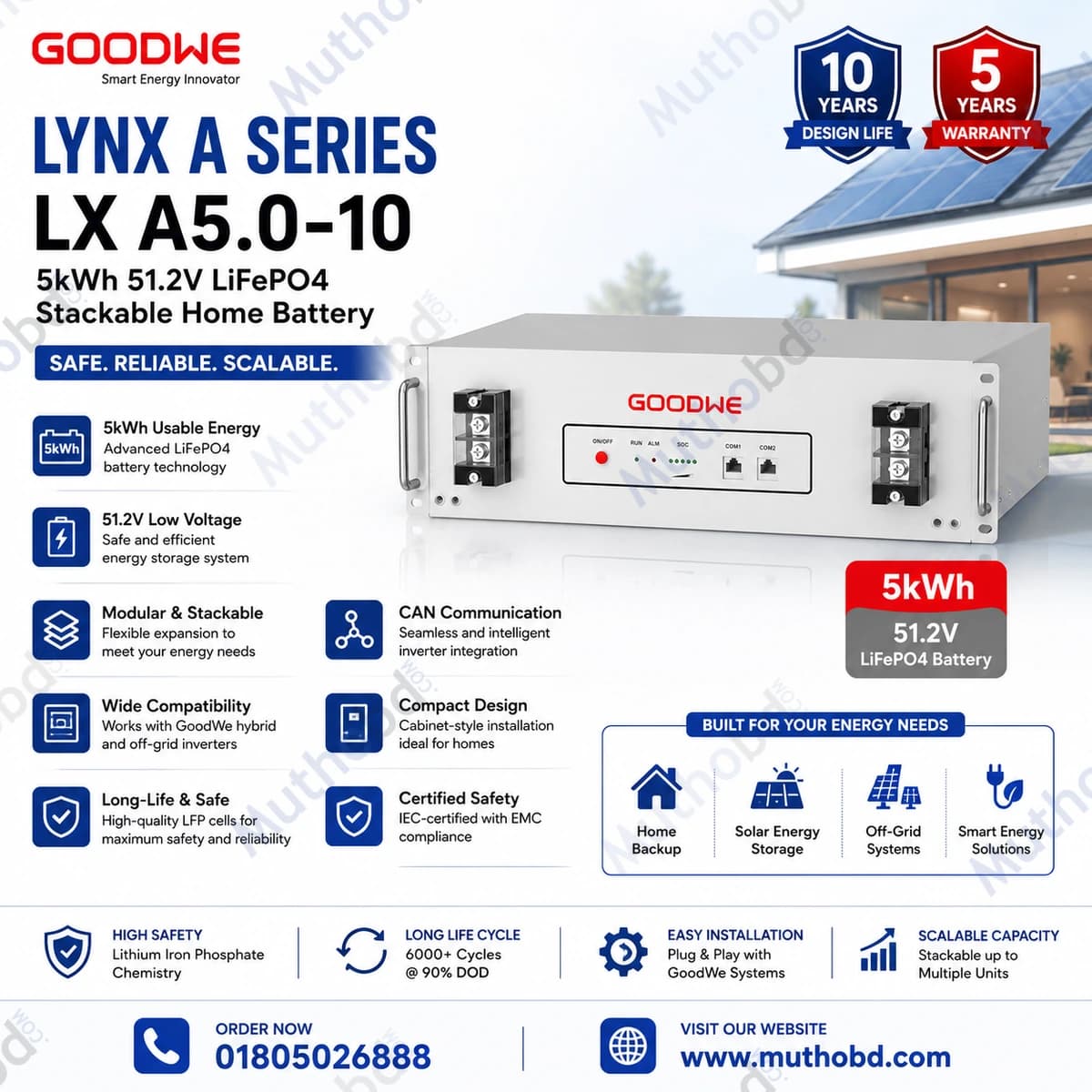 goodwe GoodWe Lynx A LX A5.0-10 5kWh 51.2V LiFePO4 Stackable Home Battery Storage System