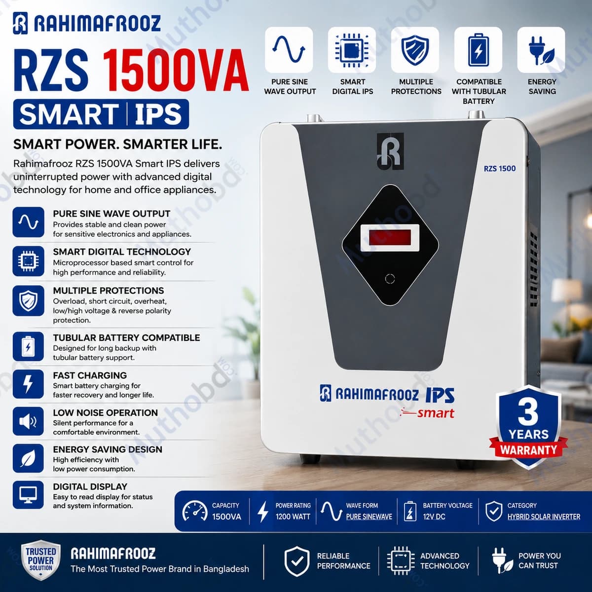 other Rahimafrooz RZS 1500VA Smart IPS Pure Sine Wave Hybrid Solar Inverter (1200W)