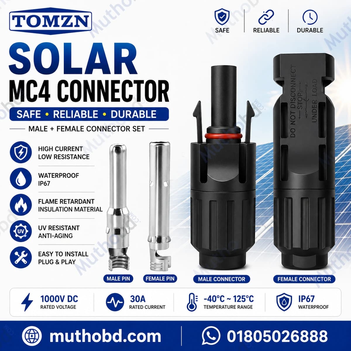 tomzn TOMZN MC4 Solar Connector 32A 1000V DC (2 Sets Pack)